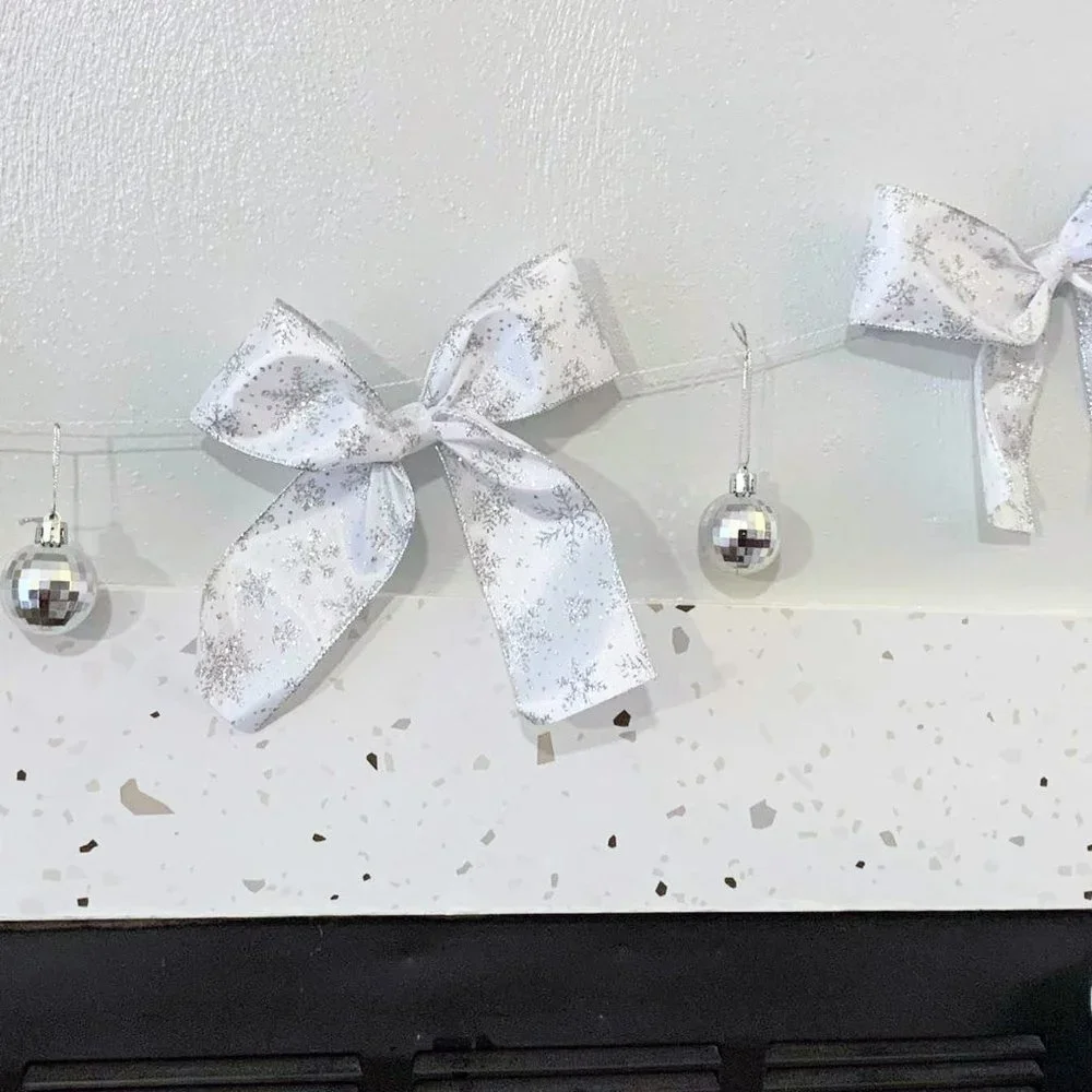 Handmade Silver Ribbon & Ornament Garland